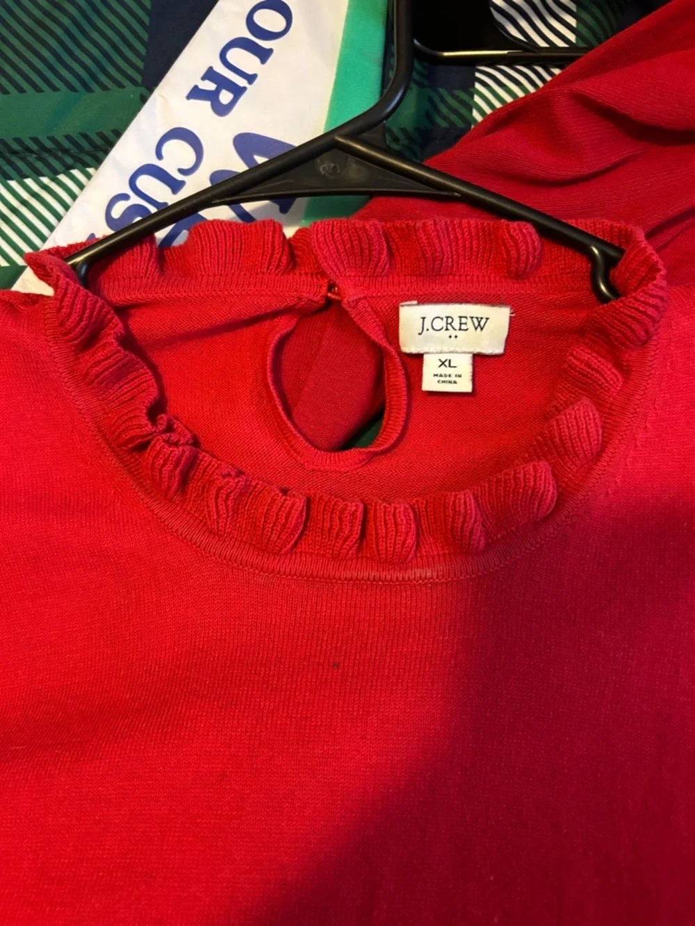 J. Crew Red Ruffle Collar Long Sleeve Top, XL